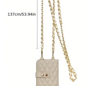 Quilted Cream Crossbody Phone Wallet with Gold Chain